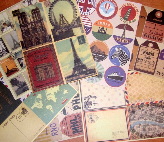 vintage style travel stickers sheets kitsch retro journal