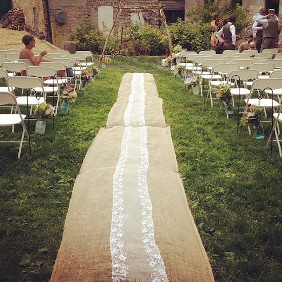 Burlap Aisle Runner with Lace Applique