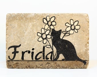 PERSONALIZED Pet Memorial Stone. 6x9 Burial Marker. Tumbled (Concrete) Paver Stone. Indoor/ Outdoor Cat Memorial. Custom Cat Sympathy Gift.