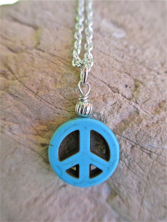 Turquoise Peace sign necklace on silver by ShellsBeadwear ...