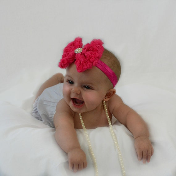 Baby Headband Bow Tie Hot Pink Hair Bow on Hot by ShopatDoodleBugs