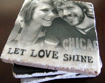 Personalized Photo Coasters/Tiles - Custom Coasters - Set of 4. Tumbled Marble 4in. x 4in.