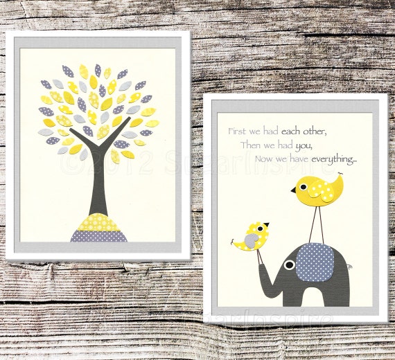 Yellow and grey wall art Nursery Art Print 8x10Kids Room