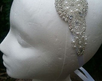SALE - Wedding Headband, Crystal Rhinestone & Pearl Headband- Style H001