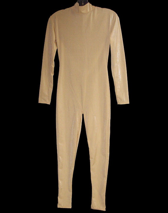 Light Nude Semi Sheer Sparkly Stretch Unitard Catsuit Bodysuit
