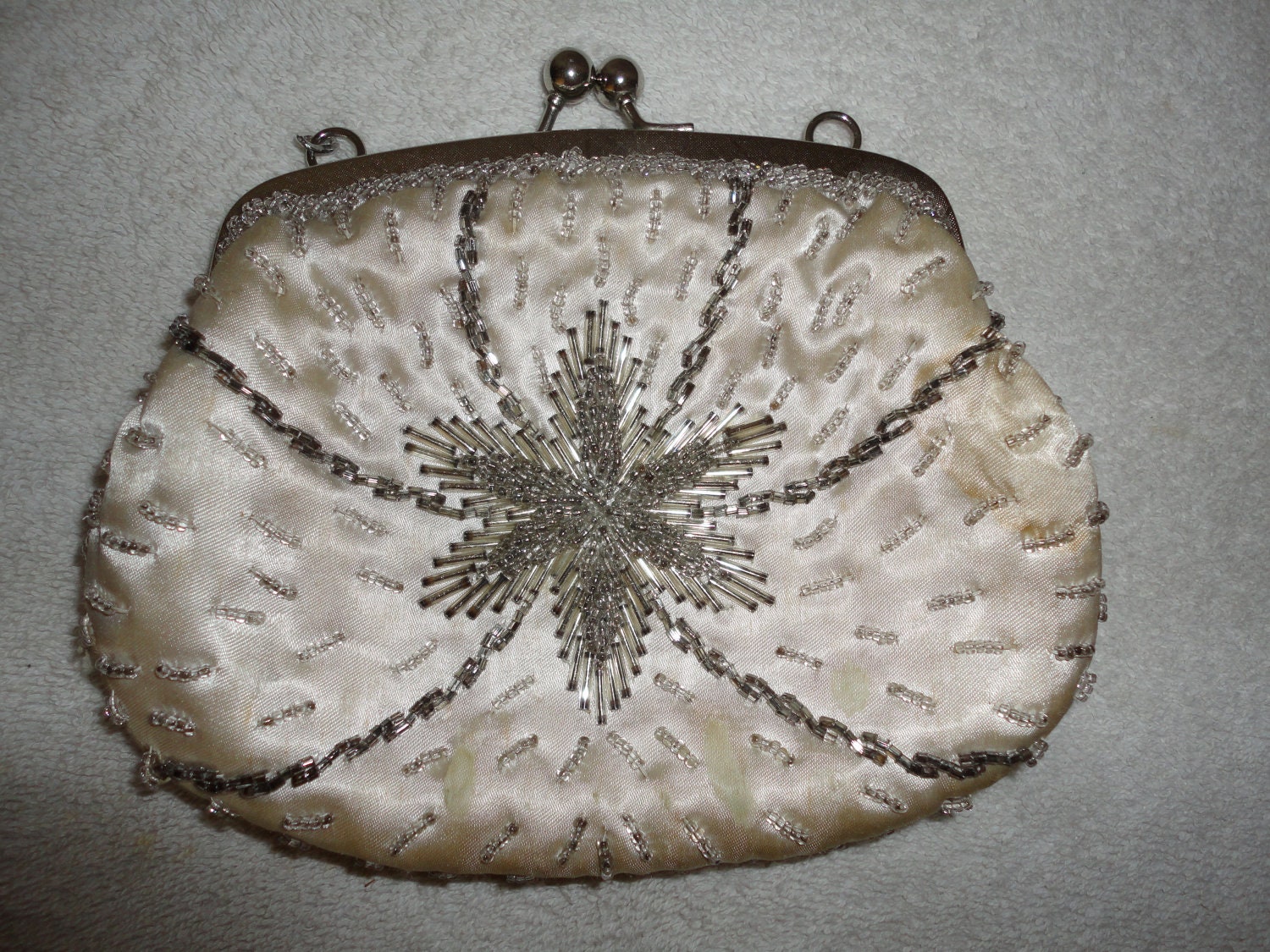 Vintage White Beaded Clutch Purse Hand Bag by TammysFindings