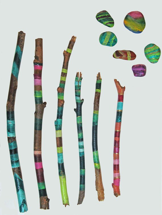 Items similar to Painted sticks and rocks on Etsy