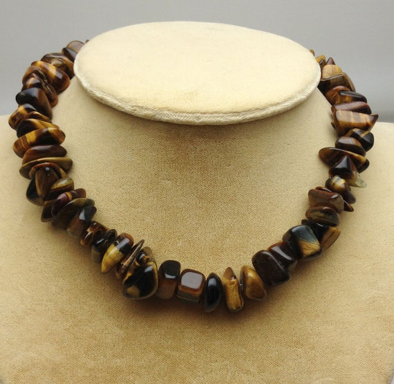 Tigers Eye Nugget Choker Necklace 15 Inch