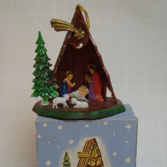 Vintage Christmas Ornament Miniature Nativity by mystuffvintage