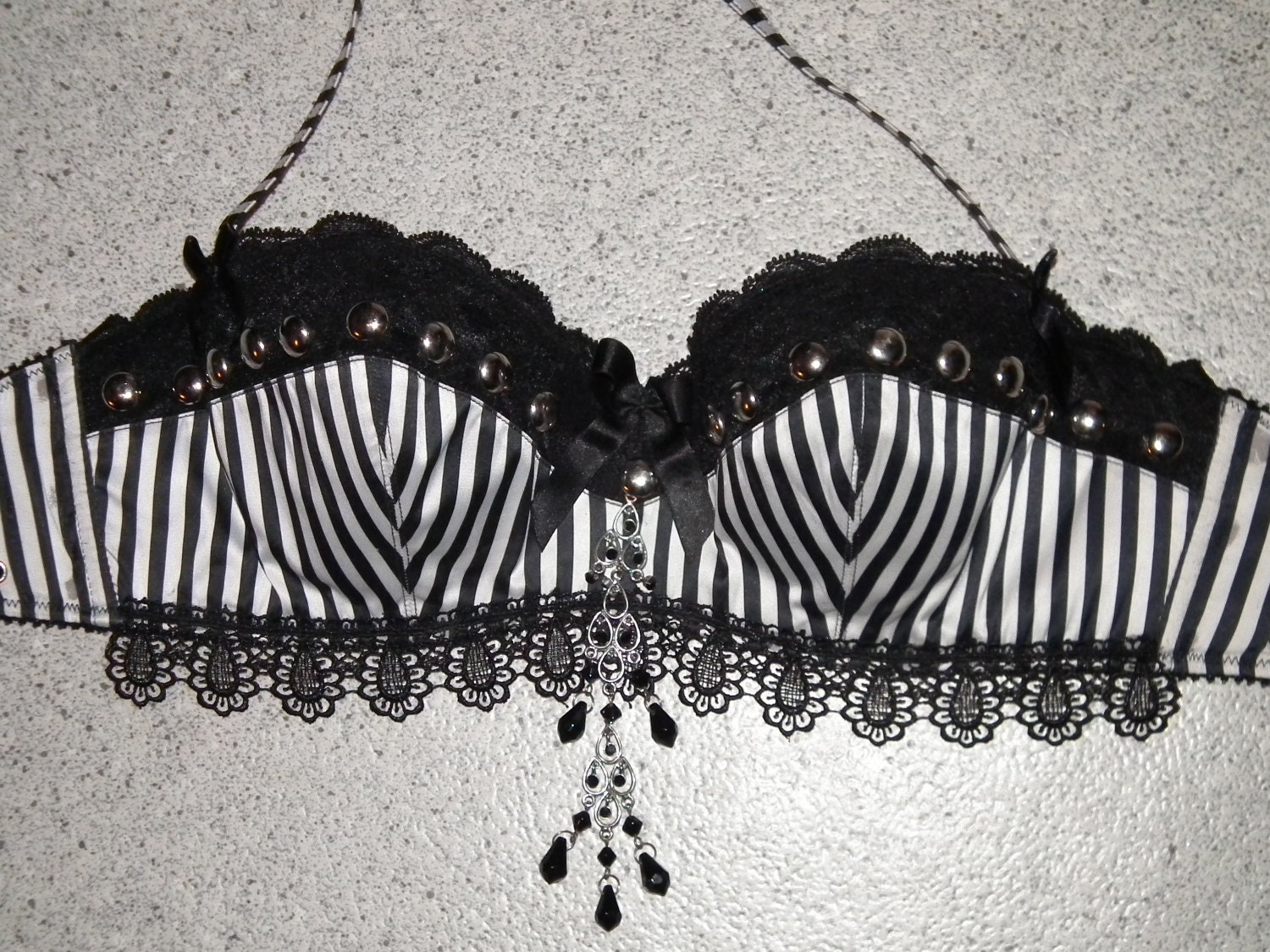 Tribal Bellydance Gothic Black And White Striped Bra 