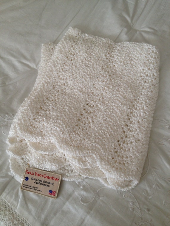 White Hand Knit Baby Blanket
