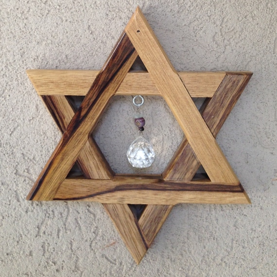 Wood Hanukka Jewish Gift Wooden David Star with Crystal