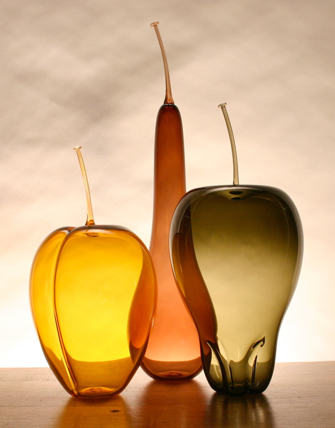 Hand Blown Glass Fruit Trio Elongated Fall Set.