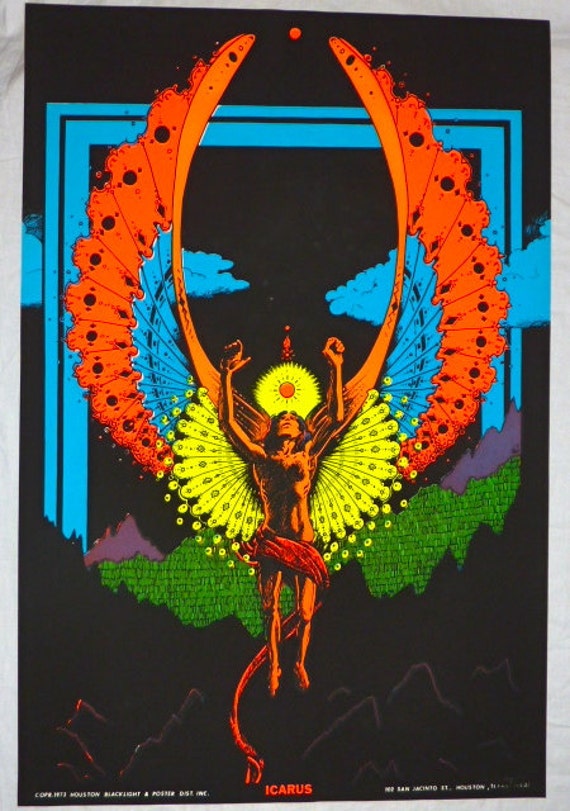 Items similar to Vintage 1973 Houston BlackLight Poster Co ICARUS