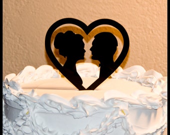 Wedding Cake Topper - Silhouettes in Heart wedding cake topper - silhouette cake topper - heart cake topper - silhouettes cake topper