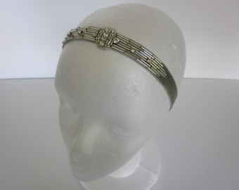 Serre Tete Gatsby 1920s Accessories Headband Great Gatsby Headpiece Silver beaded fascinator, wedding headband rhinestone headpiece gatsby