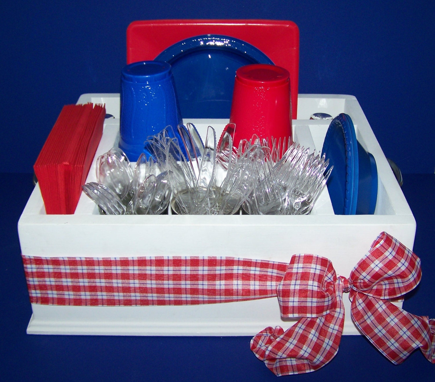 Picnic time themed party tableware utensil holder caddy