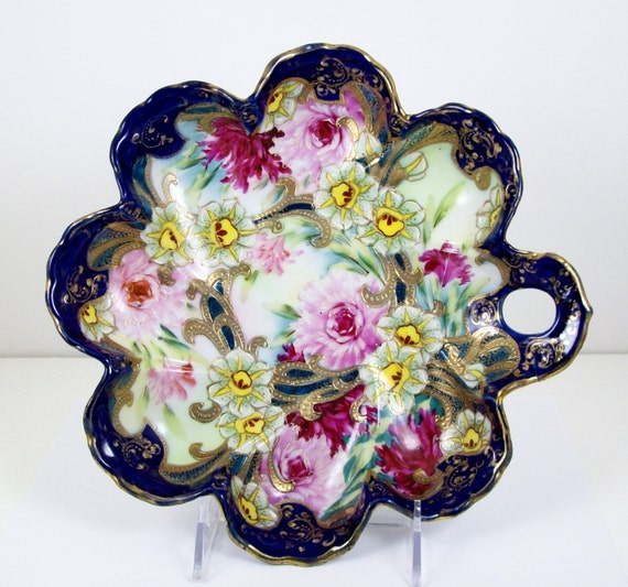 Vintage Antique Hand Painted Floral Bowl by PiecesFromThePast2