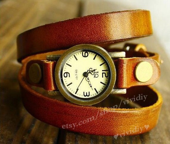 Handmade wrist watchleather bracelet wrap watchrivet by vividiy