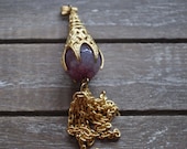 Gold Plated Filigree Brass Base Metal Bezel with Jade Stone Tassel, Jewelry Findings, Crafting Supplies