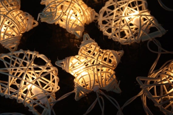 20x Star and Moon White Rattan ball string light for home decoration