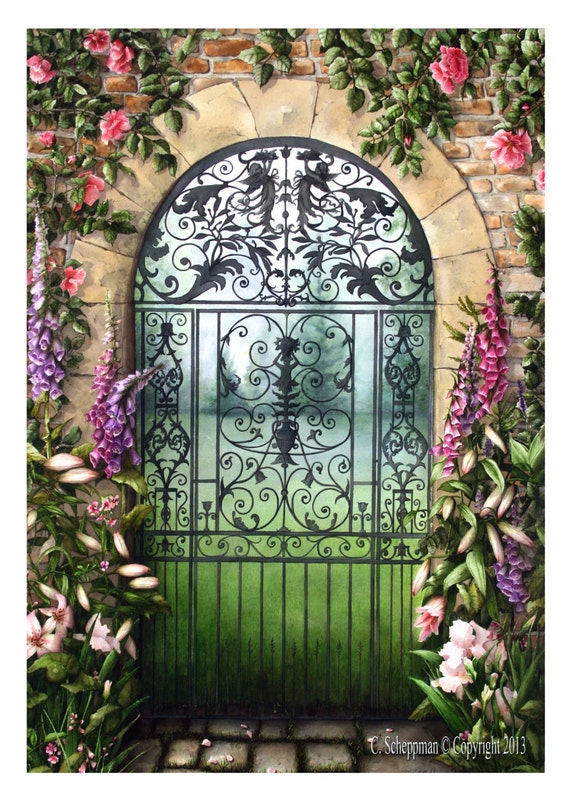 GARDEN art GATE PAINTING in 5 sizes by ColletteandCompany on Etsy