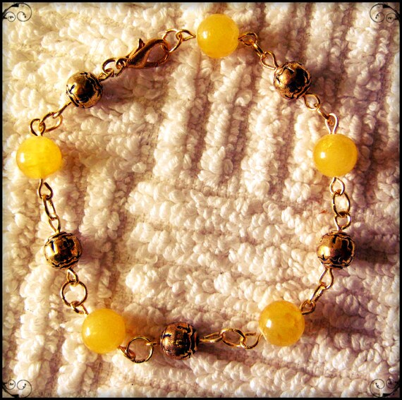 Handmade Gold Bracelet with Yellow Jade & Gold Balls by IreneDesign2011