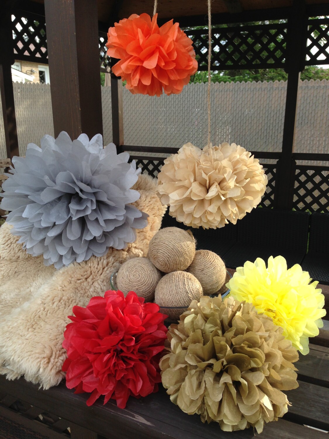 Set of 10 tissue paper pom pomsparty pomstissue pomsrustic