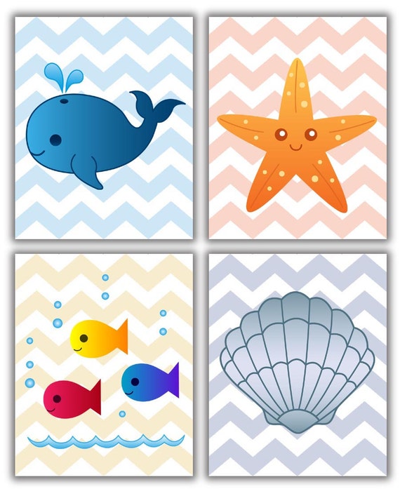 Sea Animals Nursery Art Nursery Print Baby Art Set of 4 Prints