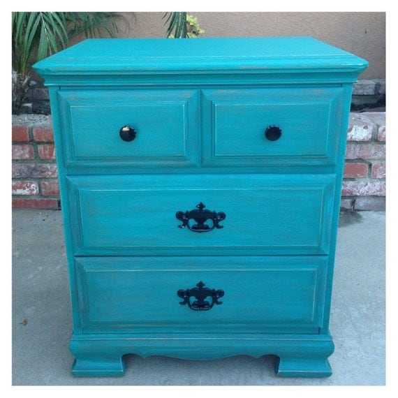 SOLD Teal Shabby chic nightstand