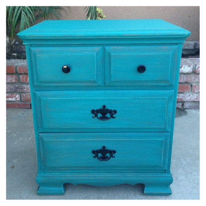 SOLD Teal Shabby chic nightstand