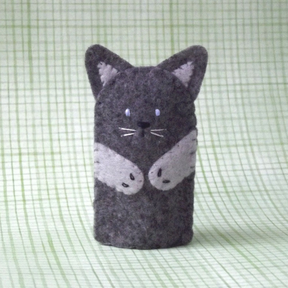 Kitty Cat Finger Puppet Dark Grey by cherylasmith on Etsy