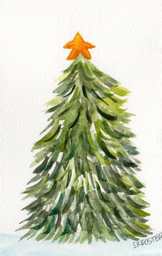 Christmas Tree Watercolors Paintings Original Holiday