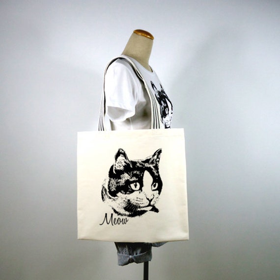 Kitty Cat Meow Canvas Tote Bag, Shopping Bag