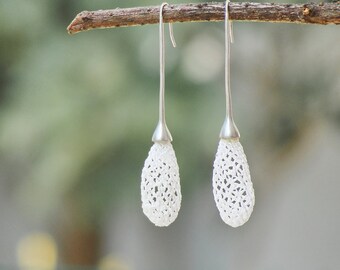 Seed Pod Earrings - Silver plated with Needle lace - The Organics Collection