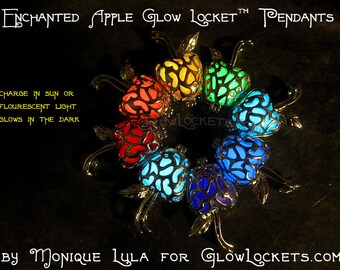 Enchanted Apple Caged Glow Locket Pendant Silver