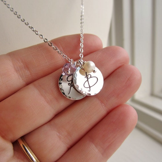 Couples necklace personalized silver initial necklace wife