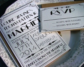 Great Gatsby wedding invitation set, 1920s wedding invitation & wedding RSVP cards, art deco wedding invitation suite roaring 20s invitation