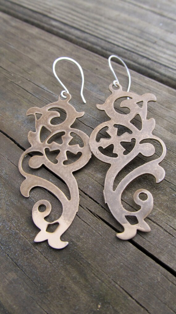 Dangle Earrings Mixed Metal Jewelry Filigree Earrings Long