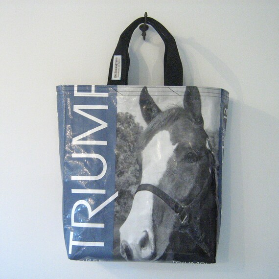 Items similar to Recycled Horse Feed Bag Tote, Riding Boot Bag, Tack