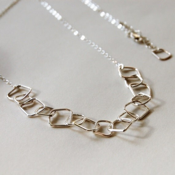 Abstract Square Chain Link Necklace in Sterling Silver by kusu