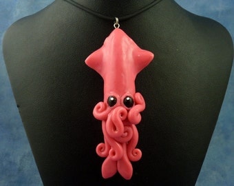Pink Candy Squid Necklace - Handmade Polymer Clay Jewelry