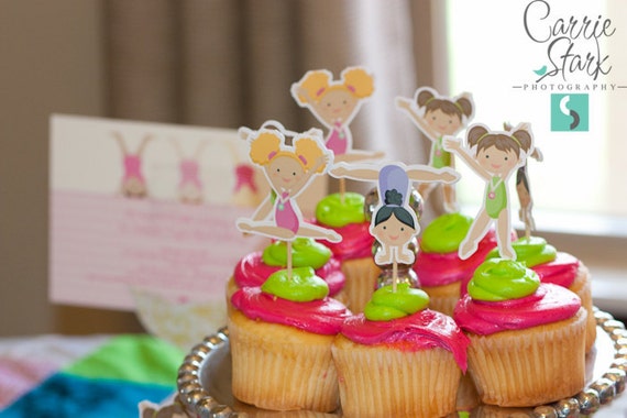Gymnastics Party - Set of 24 Assorted Gymnast Cupcake Toppers by The Birthday House Il_570xn