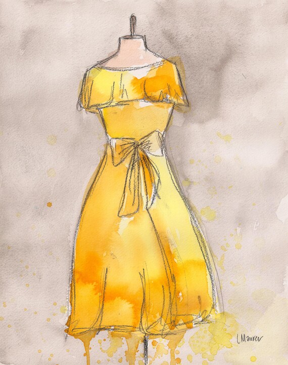 CLEARANCE Vintage Dress Painting Original Watercolor and