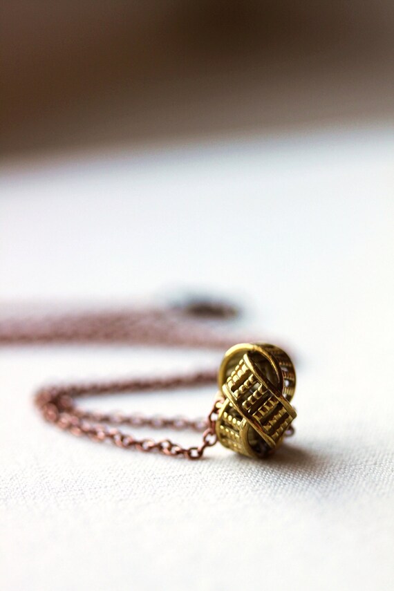 Gold Knot Necklace Vintage Brass Knot NecklaceLove Knot