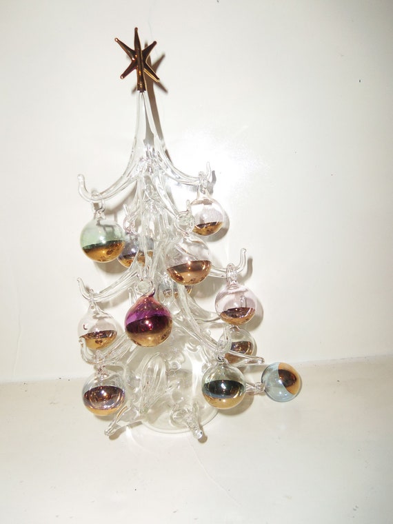 Italian Blown Glass Christmas Tree W Ornaments Murano Parise
