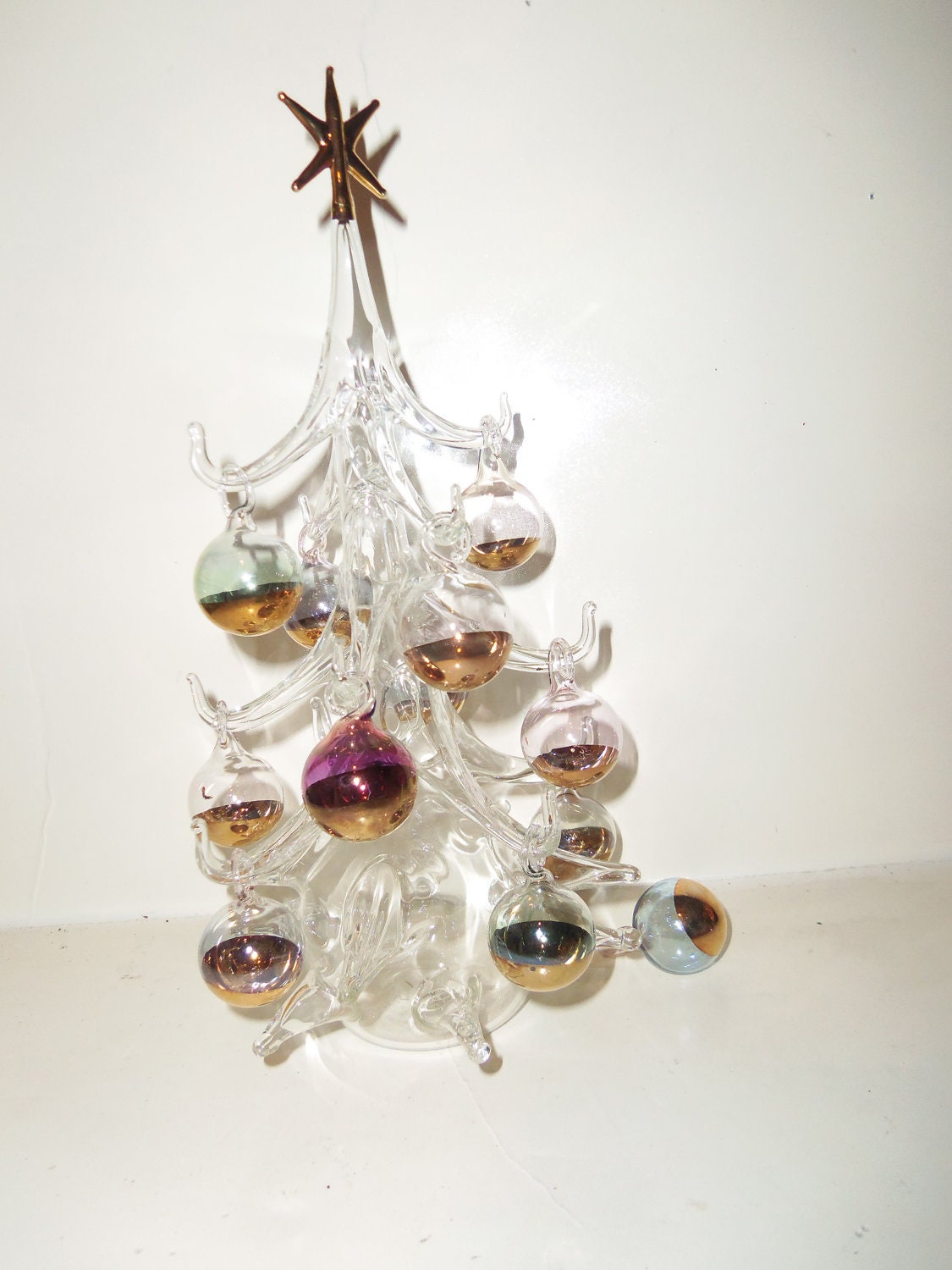 Italian Blown Glass Christmas Tree w Ornaments Murano Parise