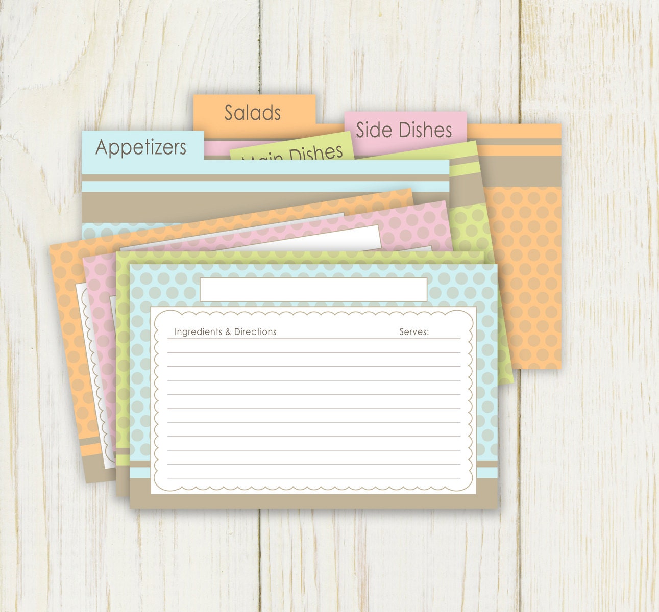 Dots Recipe Cards and Dividers 4x6 Printable with both