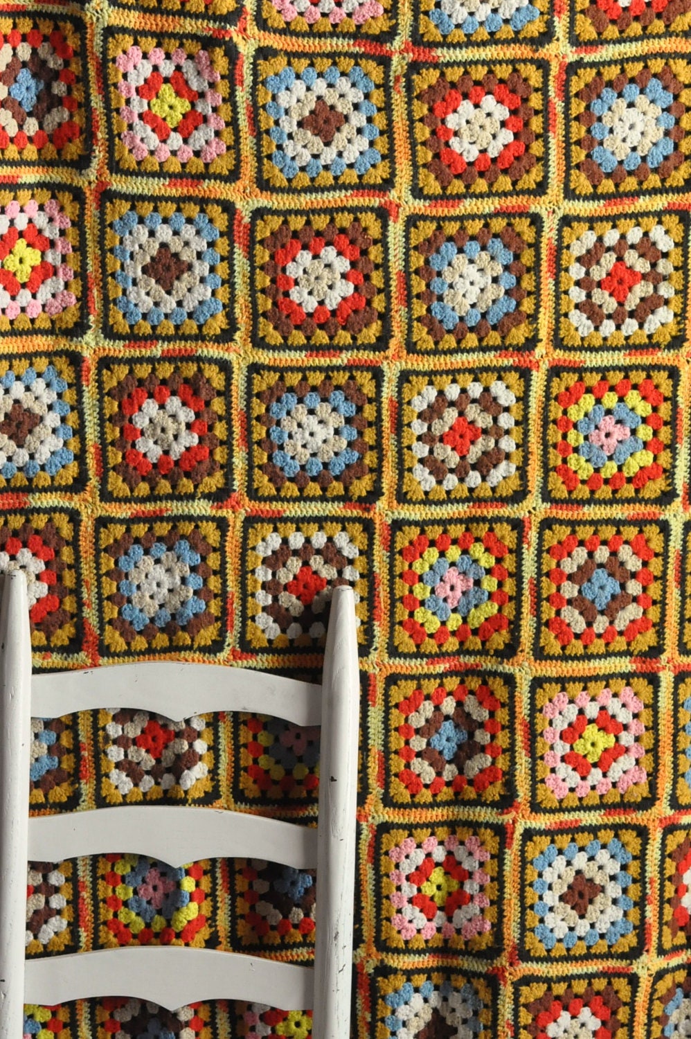 Vintage Afghan Blanket Beautiful Golden Granny by drowsySwords