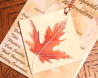 ORNAMENT Handmade JAPANESE MAPLE Leaf ceramic watercolor home decor under 25 gift includes wrap original textured design by Wisconsin artist